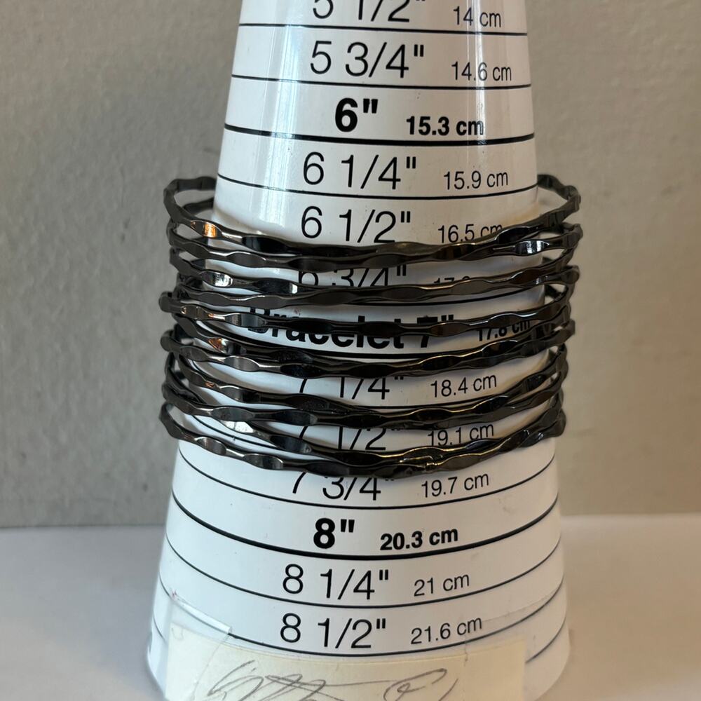 Gunmetal Black-Tone Wavy Thin Stacking Bangle Bracelets